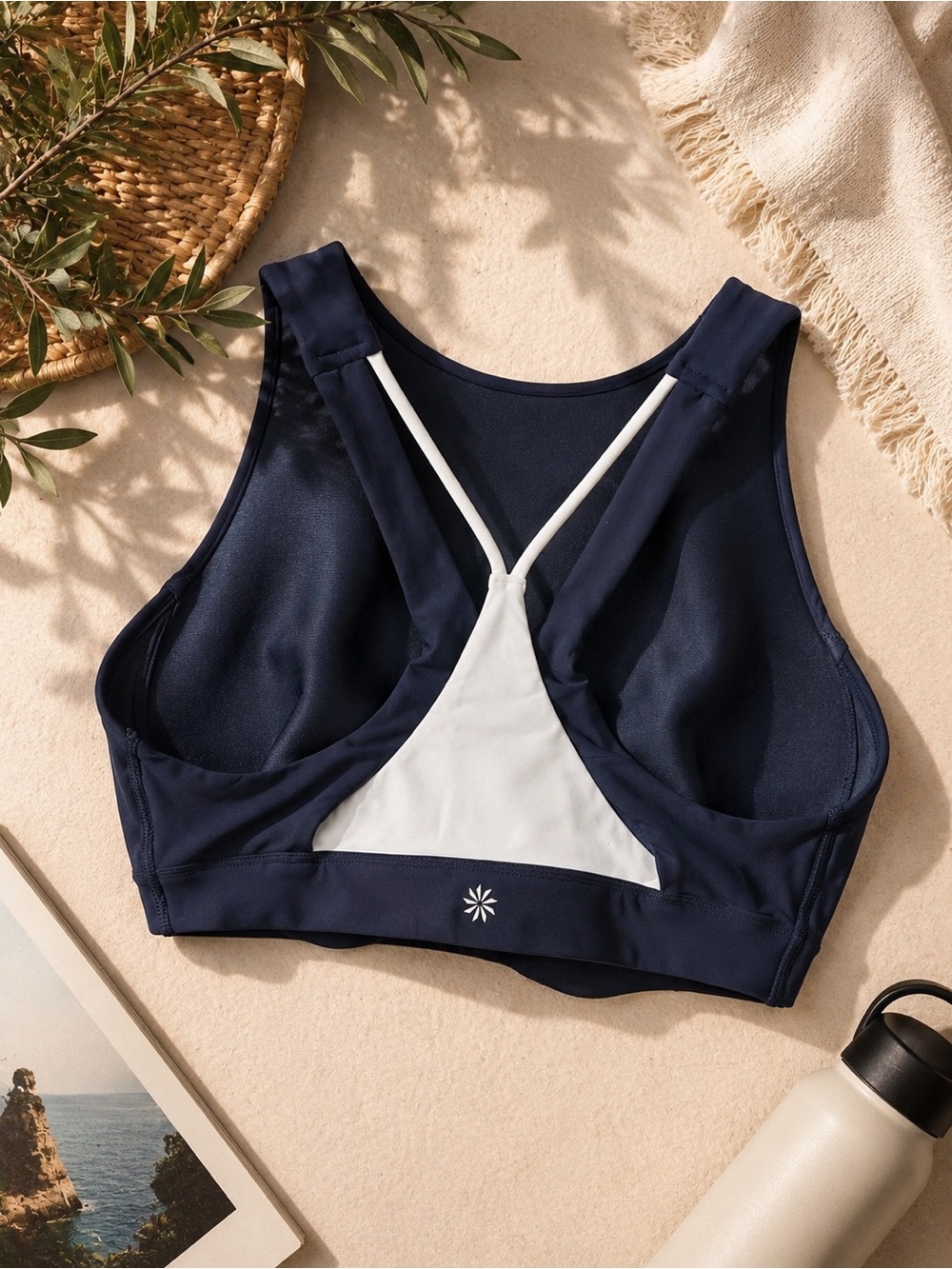 Athleta Navy High Neck Longline Sports Bra Tank XL Built In Bra